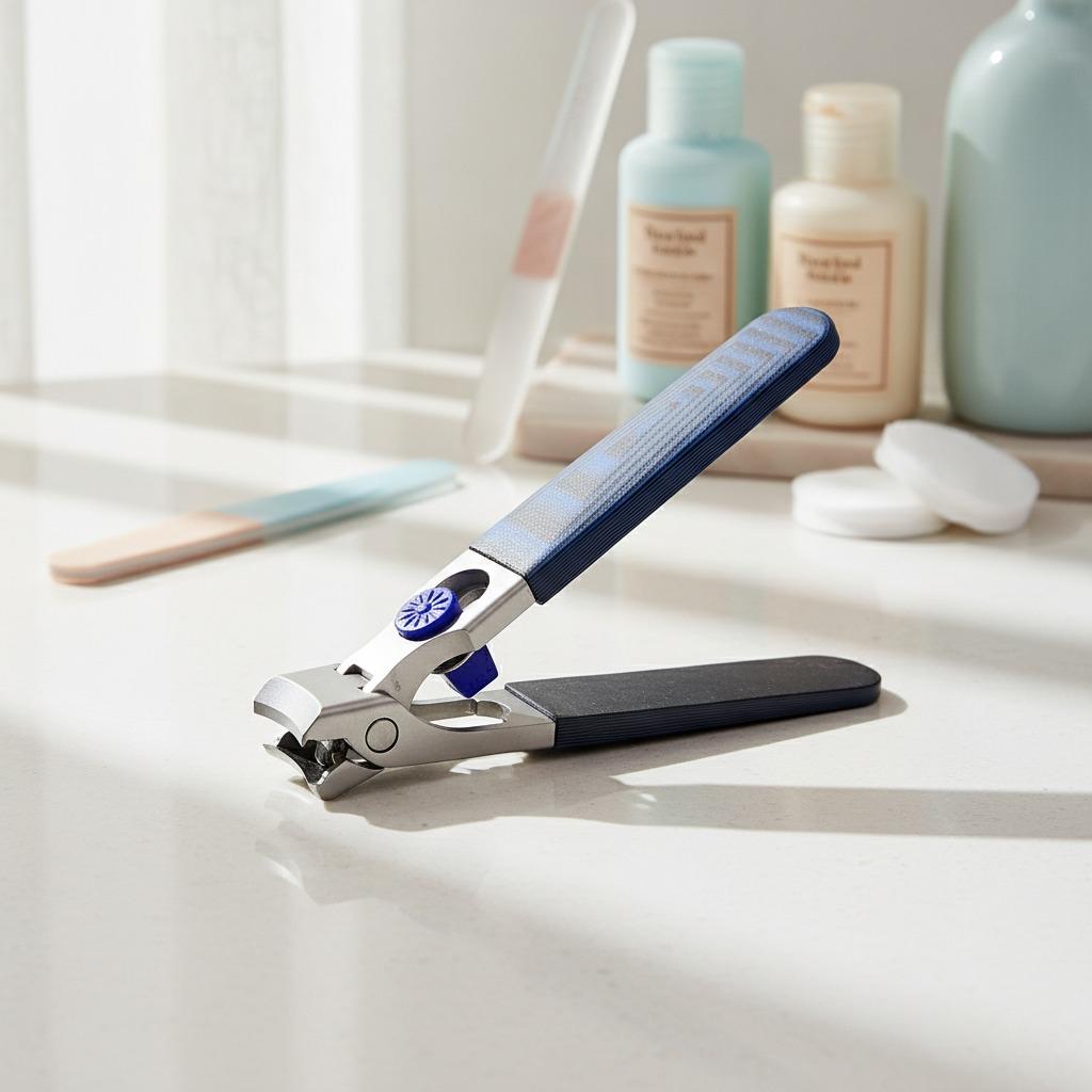 Je me suis procuré un coupe-ongles en acier inoxydable à dégradé bleu chez Olimor Beauty.