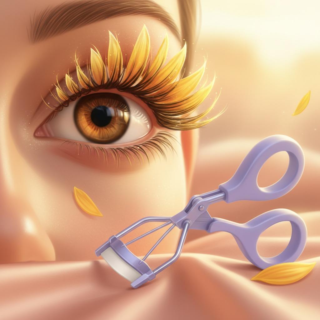 Sunflower Lashes with a Pastel Lavender Eyelash Curler